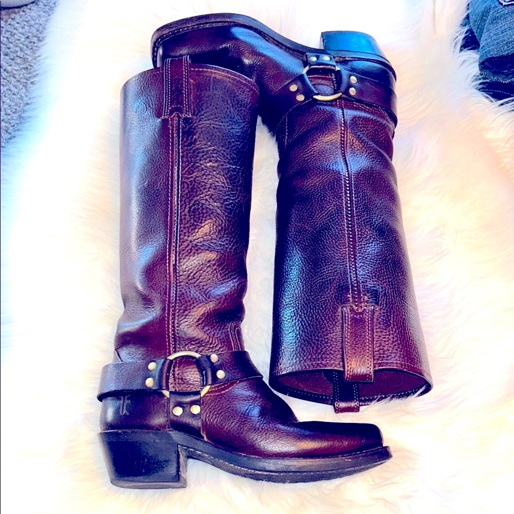 FRYE Harness Moto Brown Leather Classic Boots - Picture 8 of 16